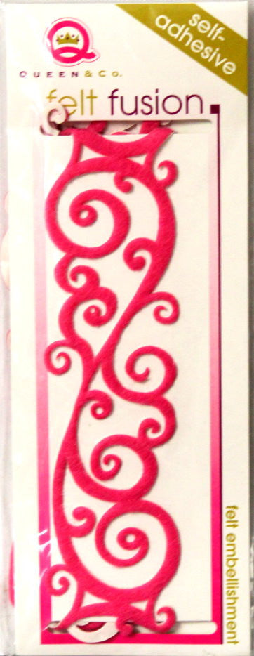 Queen & Company Felt Fusion Pink Scroll Self-Adhesive Felt Embellishment - SCRAPBOOKFARE