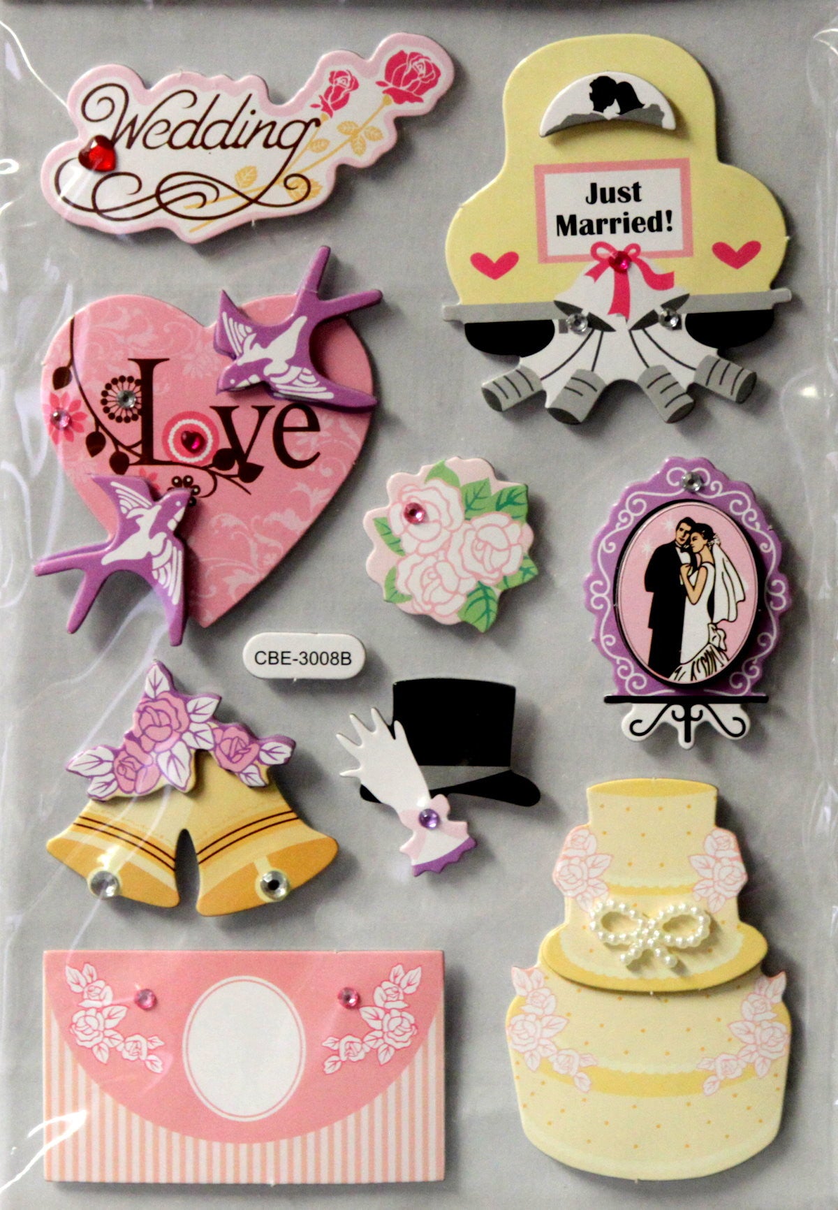 Wedding Day Dimensional Chipboard & Bling Embellishments Stickers