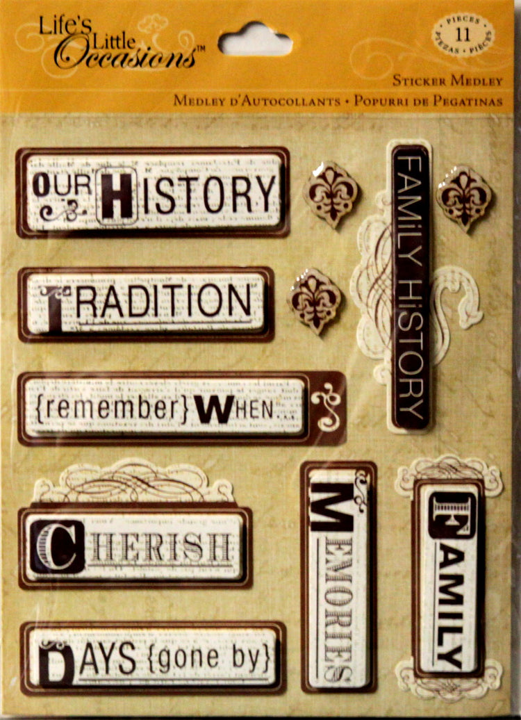 K & Company Life's Little Occasions Heritage Words Dimensional Stickers Medley