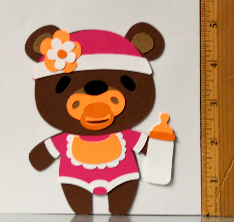 T & H Creations Handmade Baby Girl Pink Bear Multi-Layered Die-cut Embellishment