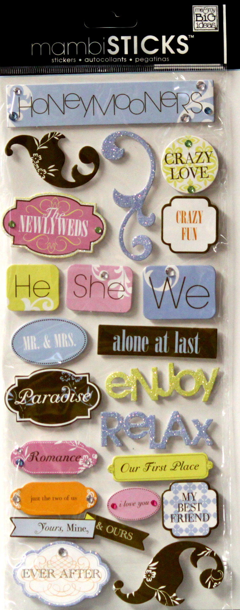 Me & My Big Ideas Mambi Sticks Chipboard Honeymooners Stickers Embellishments