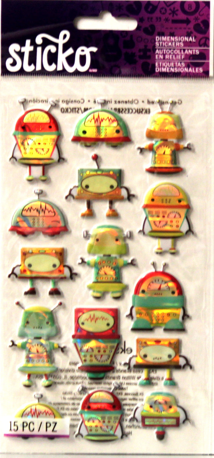 Sticko Lotsa Robots Puffy Metallic Dimensional Stickers