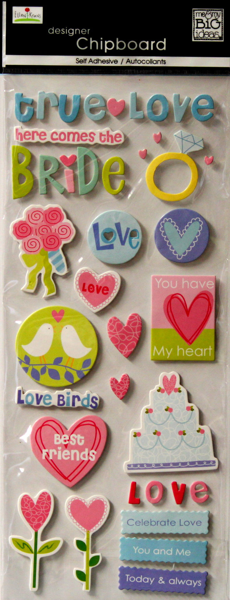 Me & My Big Ideas Ellen Krans Designer Chipboard Bride Stickers Embellishments