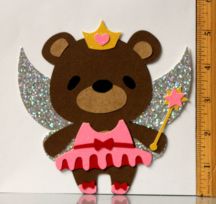 T & H Creations Handmade Ballerina Fairy Bear Multi-Layered Die-cut Embellishment