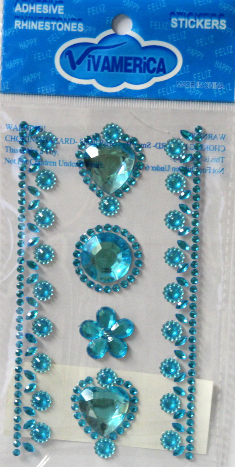Vivamerica Self-Adhesive Blue Hearts Rhinestone Medley Embellishments