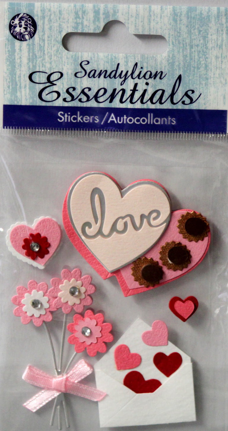 Sandylion Essentials Valentines Dimensional Scrapbook Stickers - SCRAPBOOKFARE