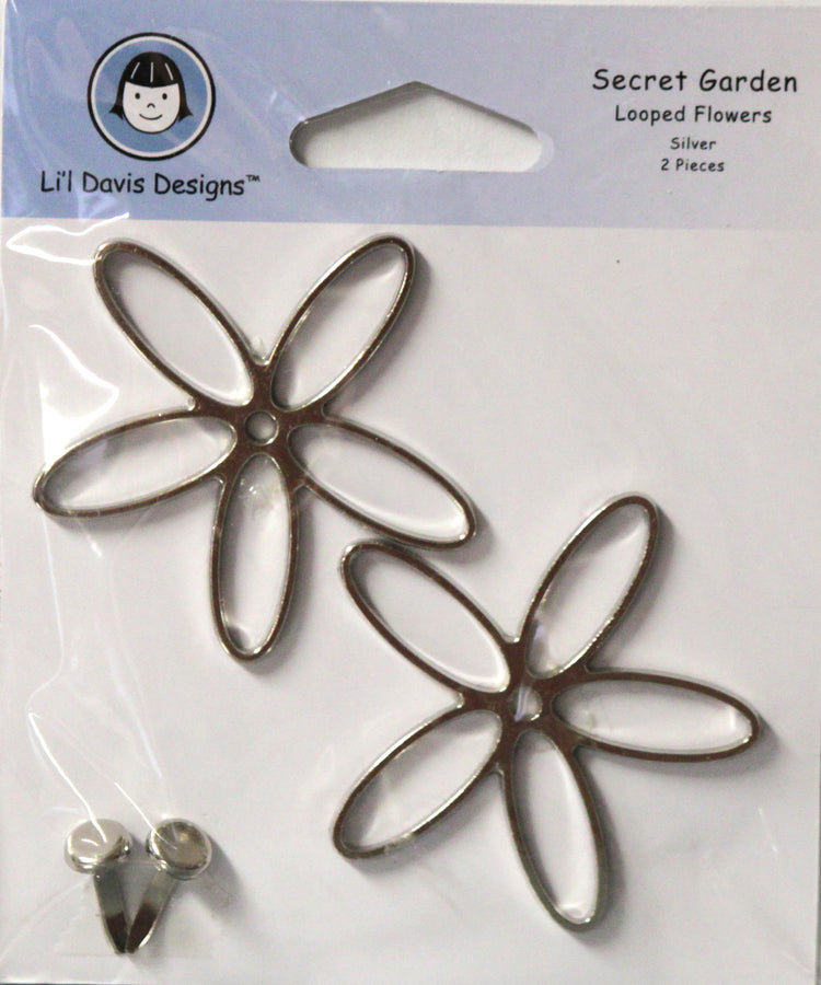 Li'l Davis Designs Secret Garden Silver Looped Flowers Embellishments - SCRAPBOOKFARE