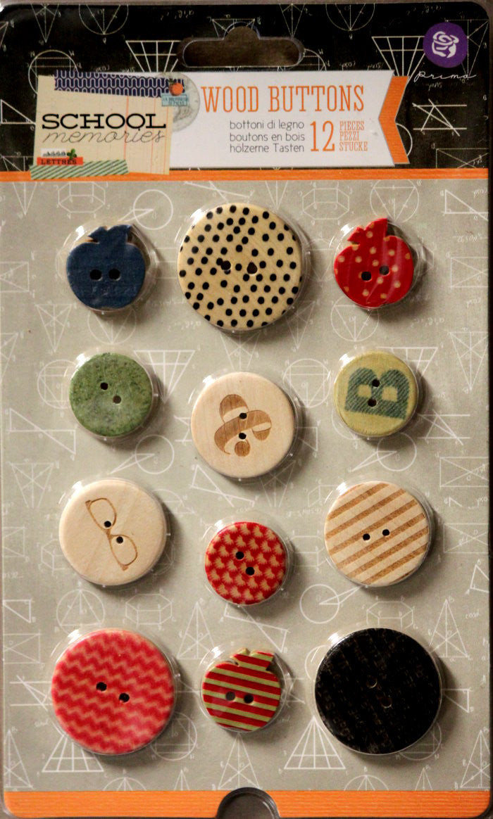 Prima School Memories Wood Buttons Embellishments