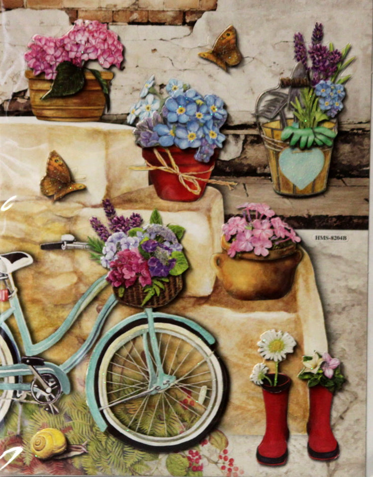 Premium Bicycle And Glittered Flowers Dimensional Stickers Embellishments