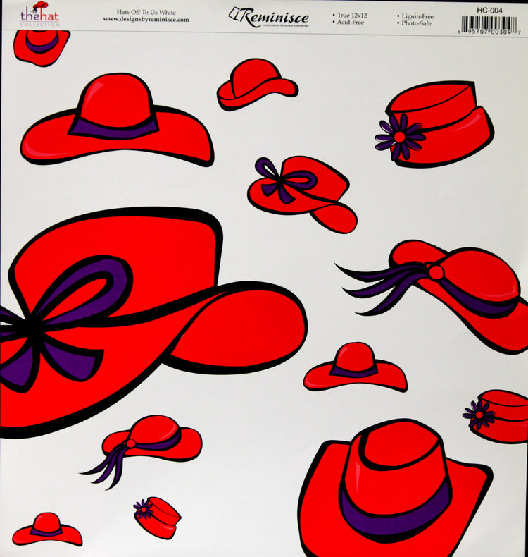 Reminisce Red Hat Society The Hat Collection Hats Off To Us White 12 x 12 Flat Scrapbook Paper - SCRAPBOOKFARE