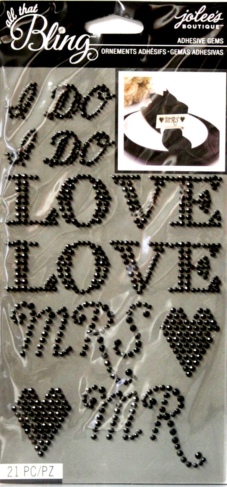 EK Success Jolee's Boutique All That Bling Black Words Wedding Bling Adhesive Gems - SCRAPBOOKFARE