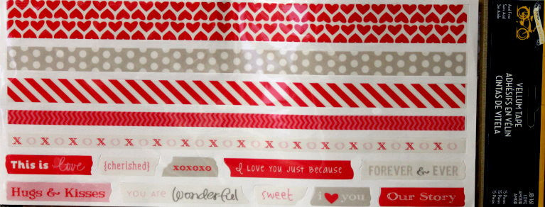 Little Yellow Bicycle Romance And Valentine's Day Vellum Tape Borders & Sentiments Stickers