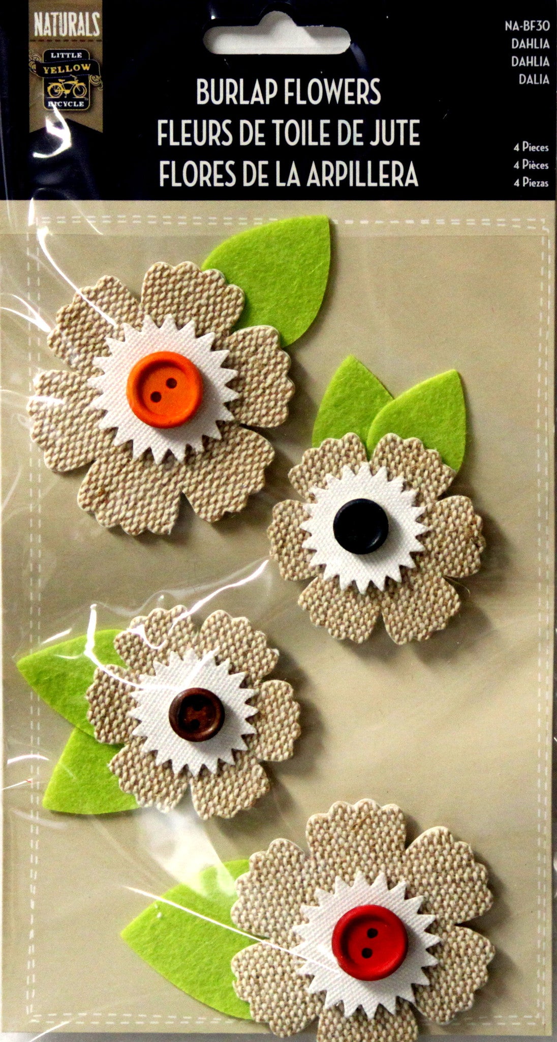 Little Yellow Bicycle Natural Dahlia Burlap Flowers Stickers Embellishments - SCRAPBOOKFARE