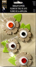 Little Yellow Bicycle Natural Dahlia Burlap Flowers Stickers Embellishments - SCRAPBOOKFARE