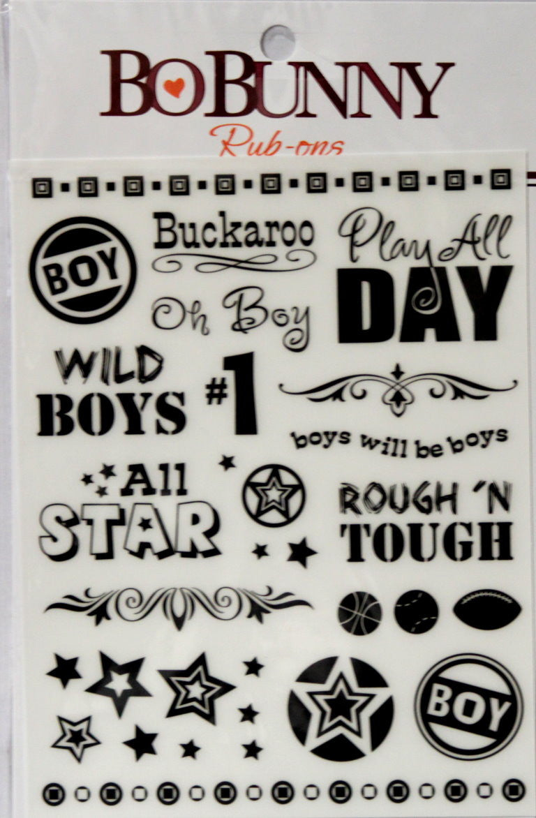 BoBunny Play All Day Black Rub-ons Embellishments - SCRAPBOOKFARE