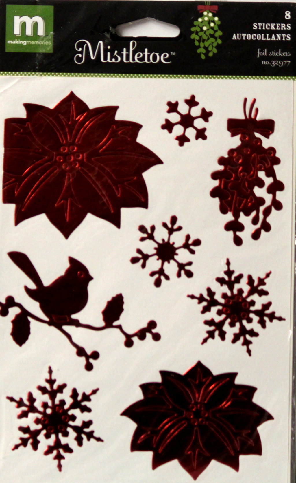 Making Memories Mistletoe Embossed Foil Poinsettia Stickers