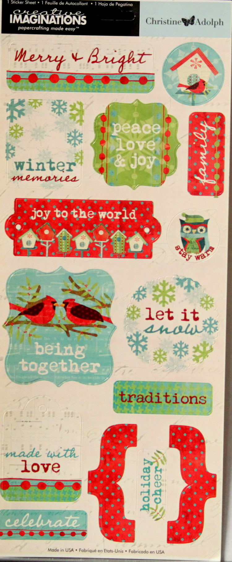 Creative Imaginations Christine Adolph Joyful Cardstock Christmas Scrapbook Stickers - SCRAPBOOKFARE