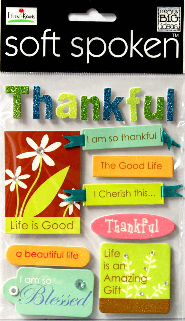 Me & My Big Ideas Soft Spoken Ellen Krans Thankful Dimensional Sticker Embellishments - SCRAPBOOKFARE