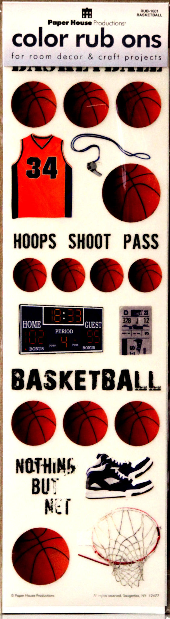 Paper House Productions Basketball Color Rub-ons Embellishments - SCRAPBOOKFARE