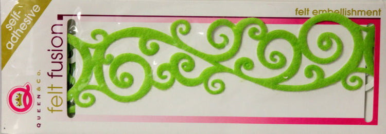 Queen & Company Felt Fusion Green Scroll Self-Adhesive Felt Embellishment - SCRAPBOOKFARE