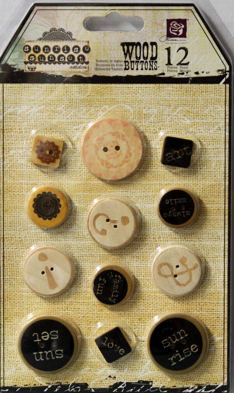 Prima Sunrise Sunset Wood Buttons Embellishments - SCRAPBOOKFARE