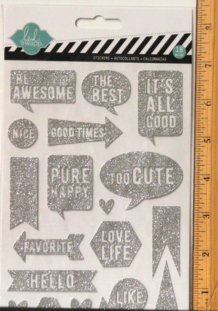 Heidi Swapp Silver Glitter Sticker Sheet Phrases