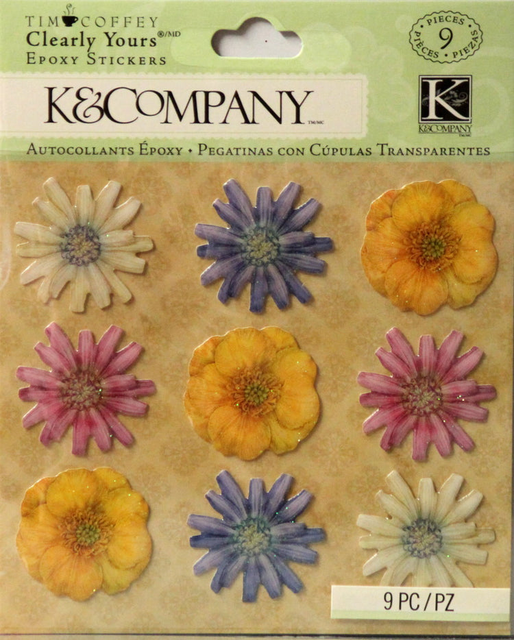K & Company Tim Coffey Foliage Flowers Clearly Yours Epoxy Dimensional Stickers