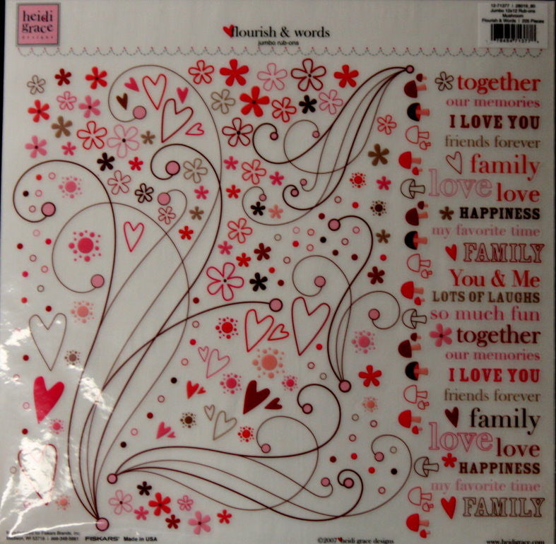 Heidi Grace Flourish & Words Jumbo 12" x 12" Rub-ons Transfers - SCRAPBOOKFARE