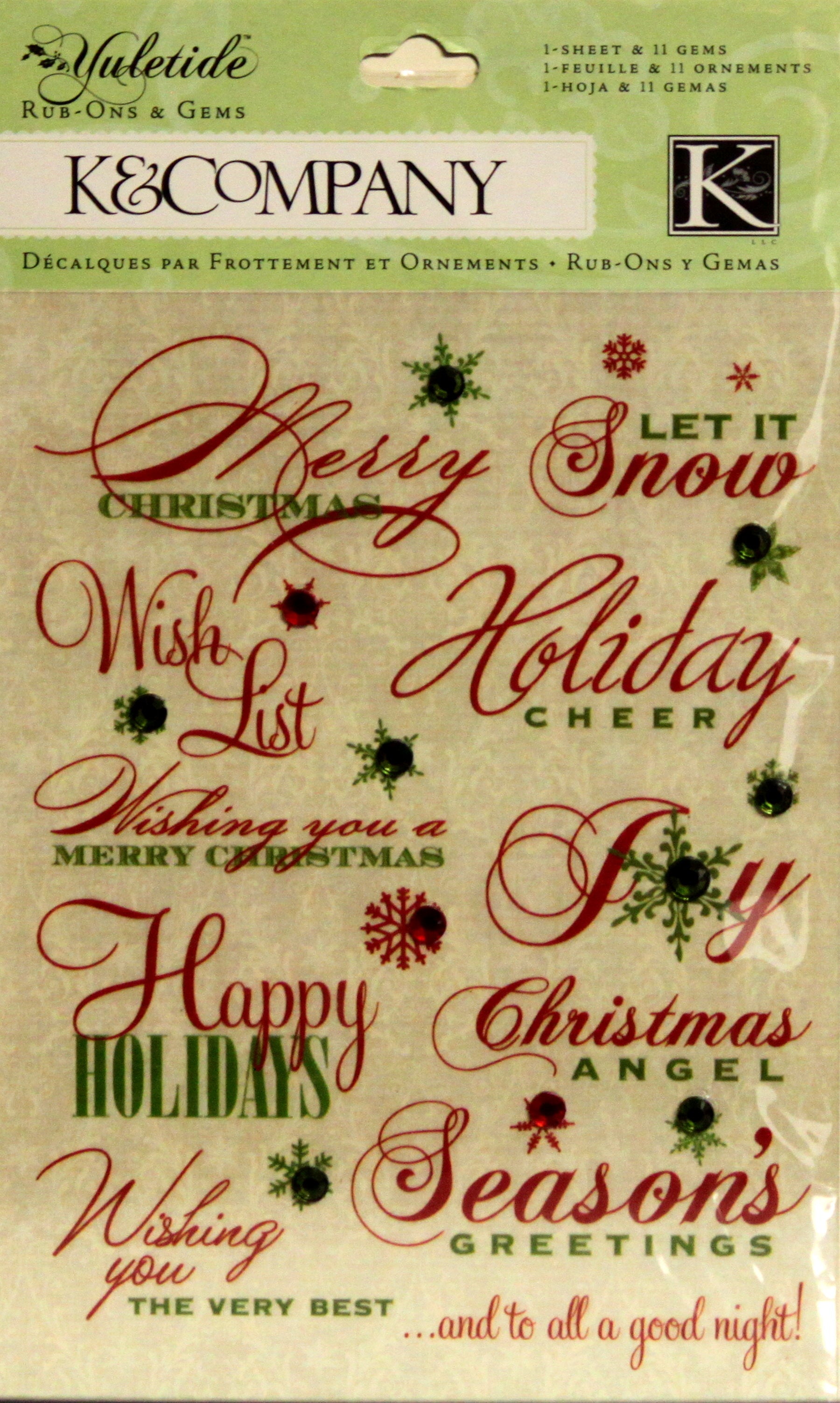 K & Company Yuletide Rub-ons With Rhinestones Transfers