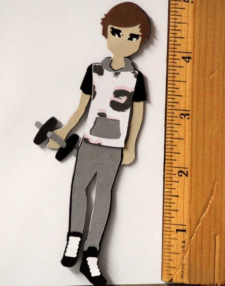 T & H Creations Handmade Hitting The Gym Caucasian Doll Multi-Layered Die-cut Embellishment