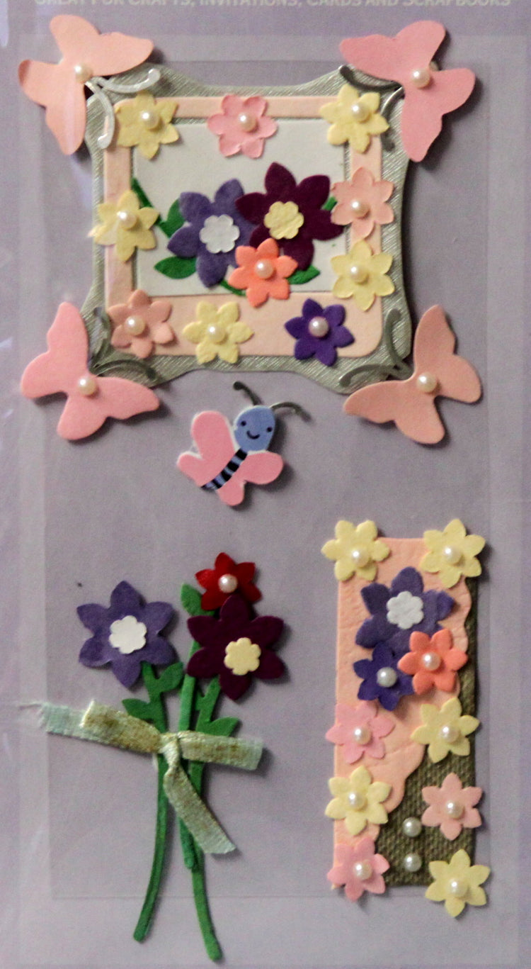 Handmade Flowers & Butterflies Dimensional 3-D Stickers