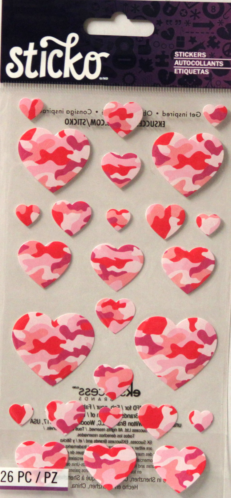Sticko Pink Camo Hearts Stickers