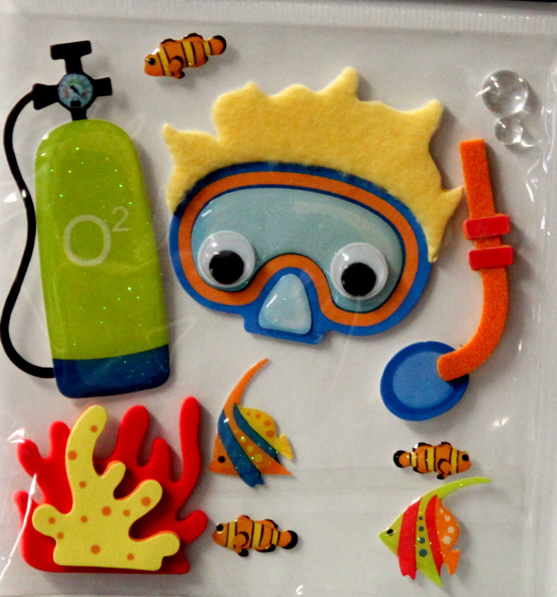 The Paper Studio LaPetites Snorkeling 3-D Dimensional Themed Scrapbook Stickers