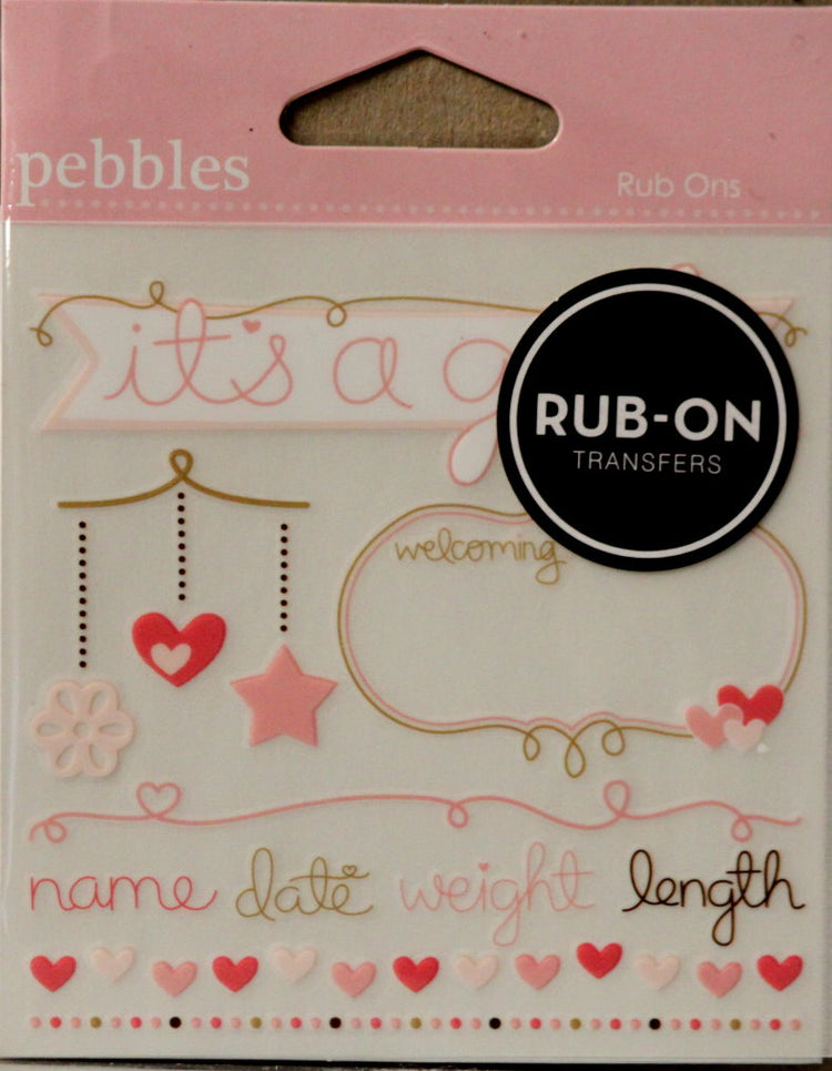 Pebbles Baby Girl New Arrival Rub-on Transfers Embellishments