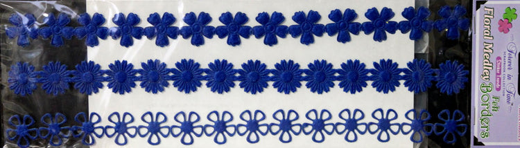 Forever In Time Royal Blue Floral Medley Felt Borders Stickers - SCRAPBOOKFARE