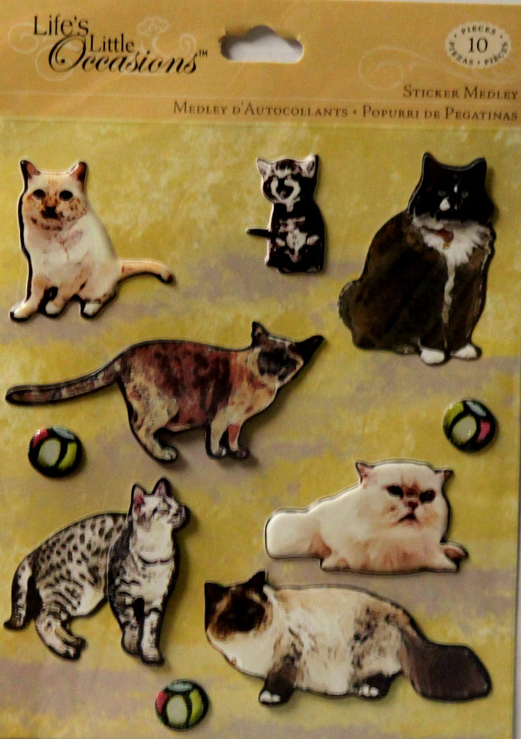 K & Company Life's Little Occasions Variety Of Cats Dimensional Sticker Medley