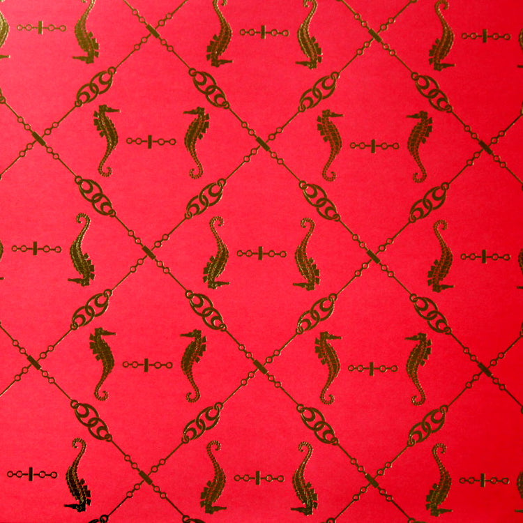 Anna Griffin 12 x 12 Gold Foil Embossed Seafarer Collection Sea Horses Specialty Cardstock Scrapbook Paper