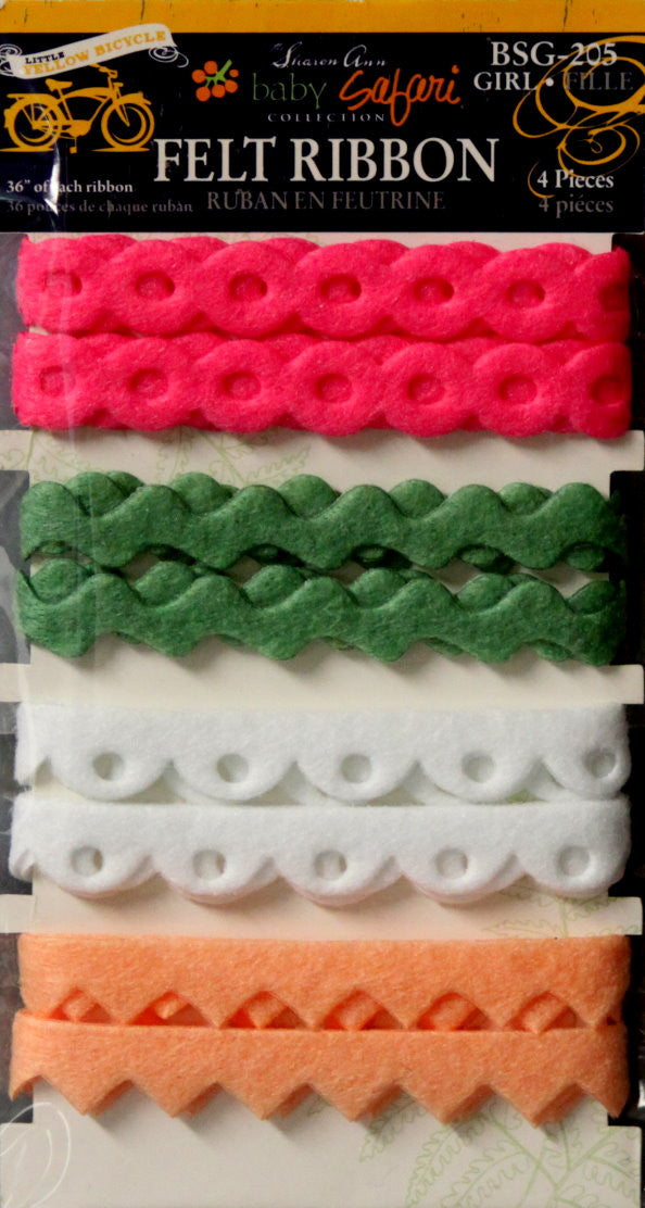 Little Yellow Bicycle Baby Girl Safari Felt Ribbon Pack - SCRAPBOOKFARE