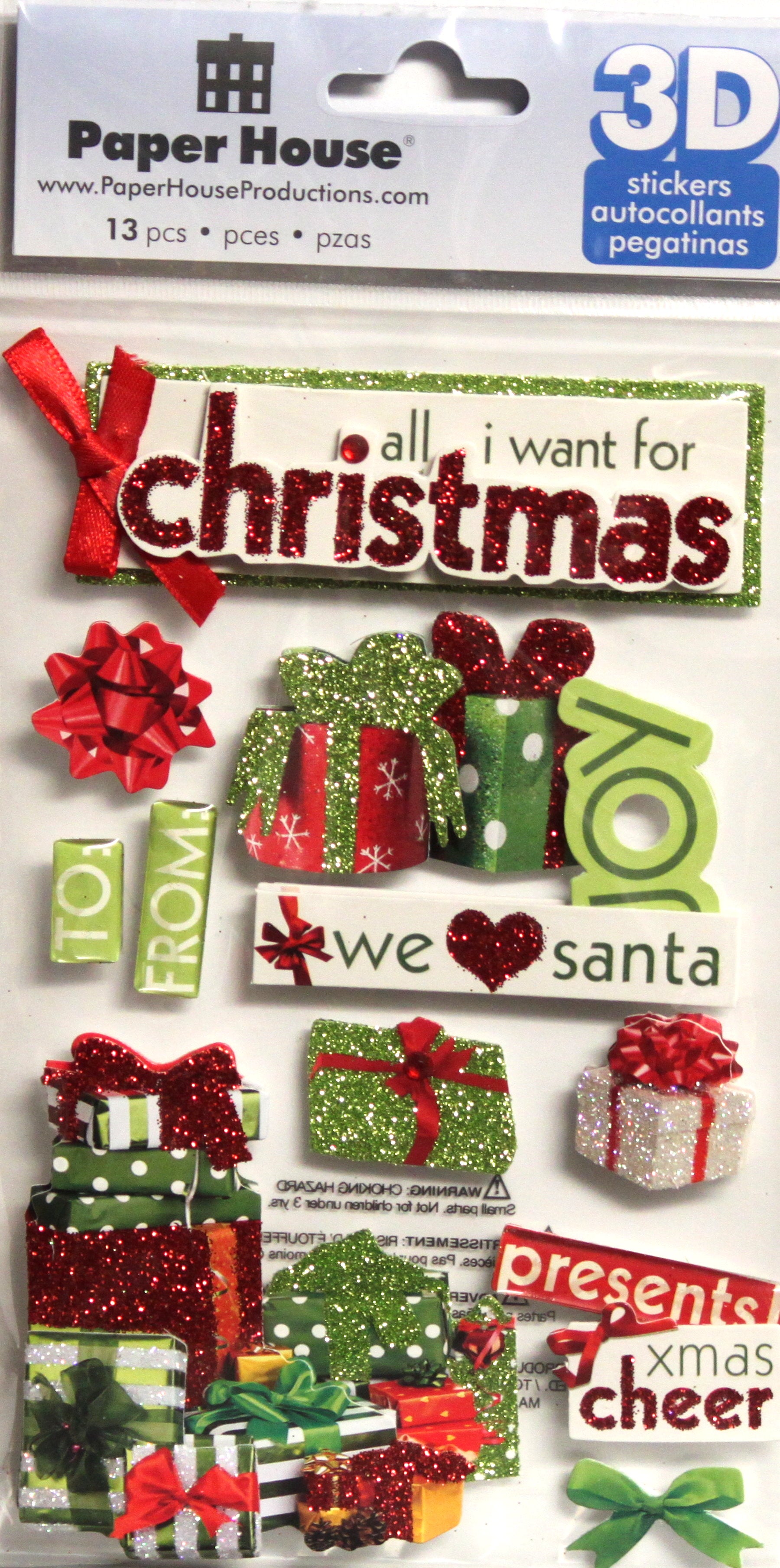 Paper House 3D Dimensional All I Want For Christmas Stickers