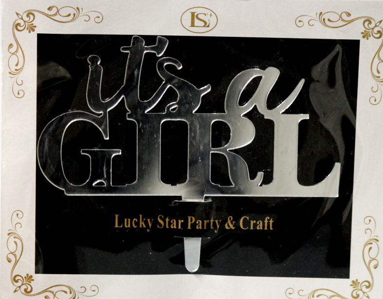 It's A Girl Mirrored Acrylic Cake Topper