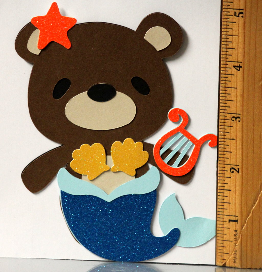 T & H Creations Handmade Mermaid Bear Multi-Layered Die-cut Embellishment