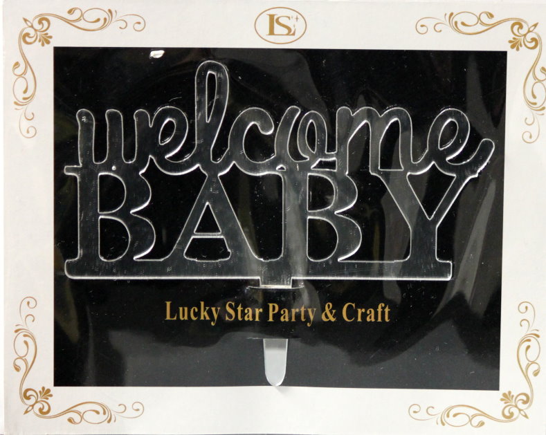 Welcome Baby Mirrored Acrylic Cake Topper