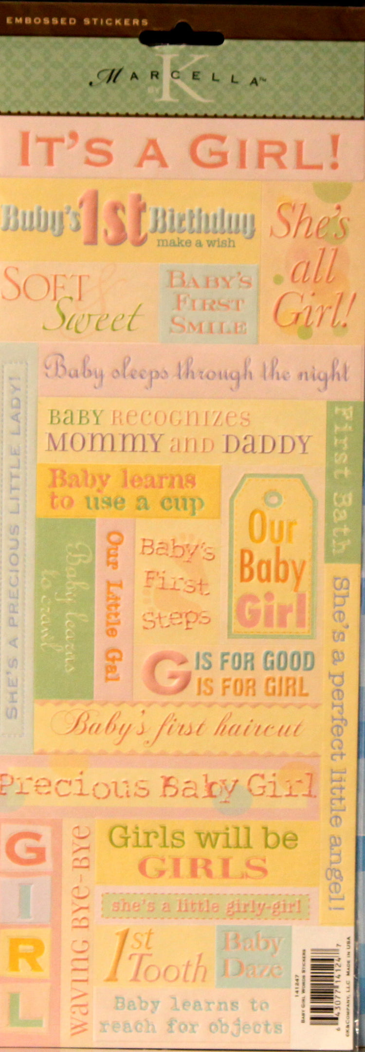 K & Company Marcella K Baby Girl Words Embossed Stickers