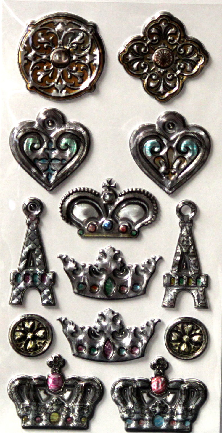 Puffy Crowns & Motiffs Scrapbook Sticker Embellishments