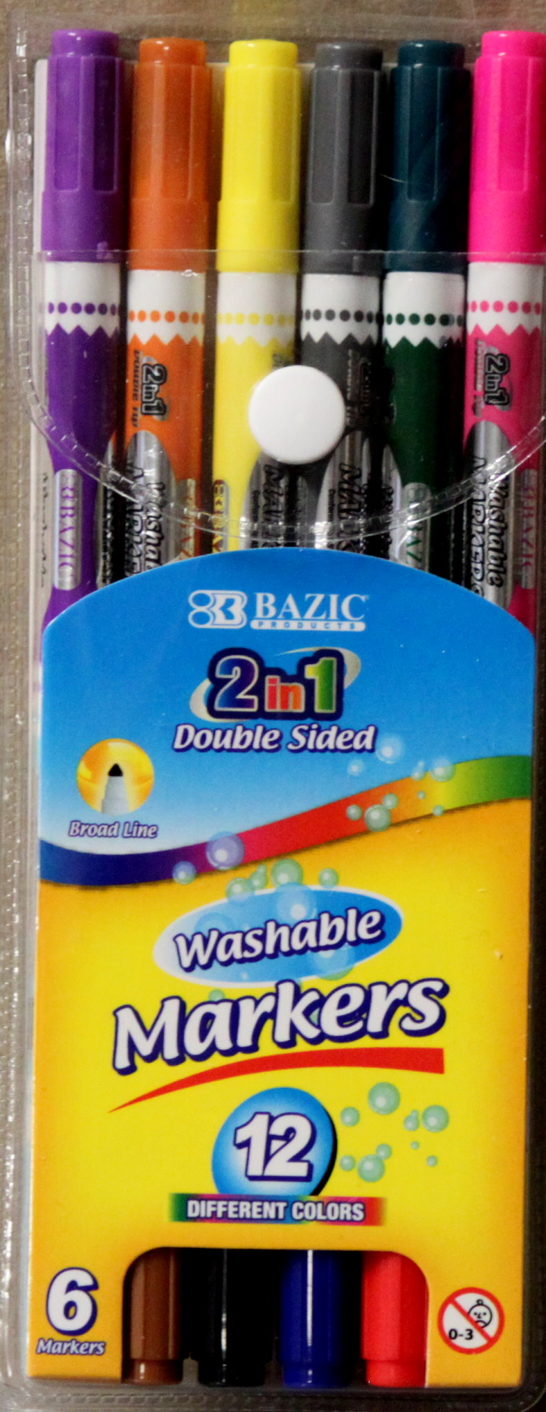 Bazic 2 in 1 Double-Sided Washable Markers Set