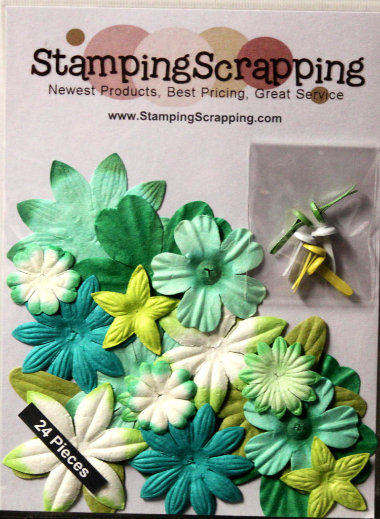StampingScrapping Premium Flower N' Brads Pack Greens