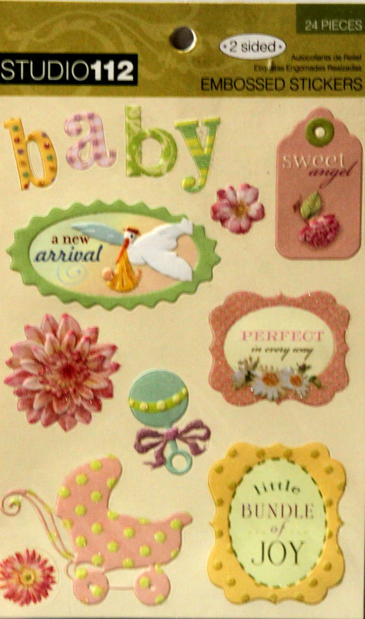 K & Company Studio 112 Floral Baby Embossed Glittered Scrapbook Stickers
