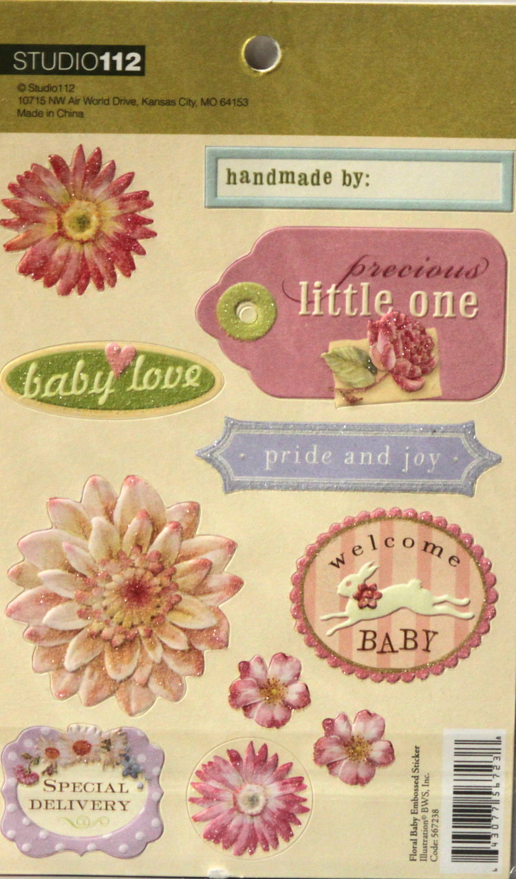 K & Company Studio 112 Floral Baby Embossed Glittered Scrapbook Stickers