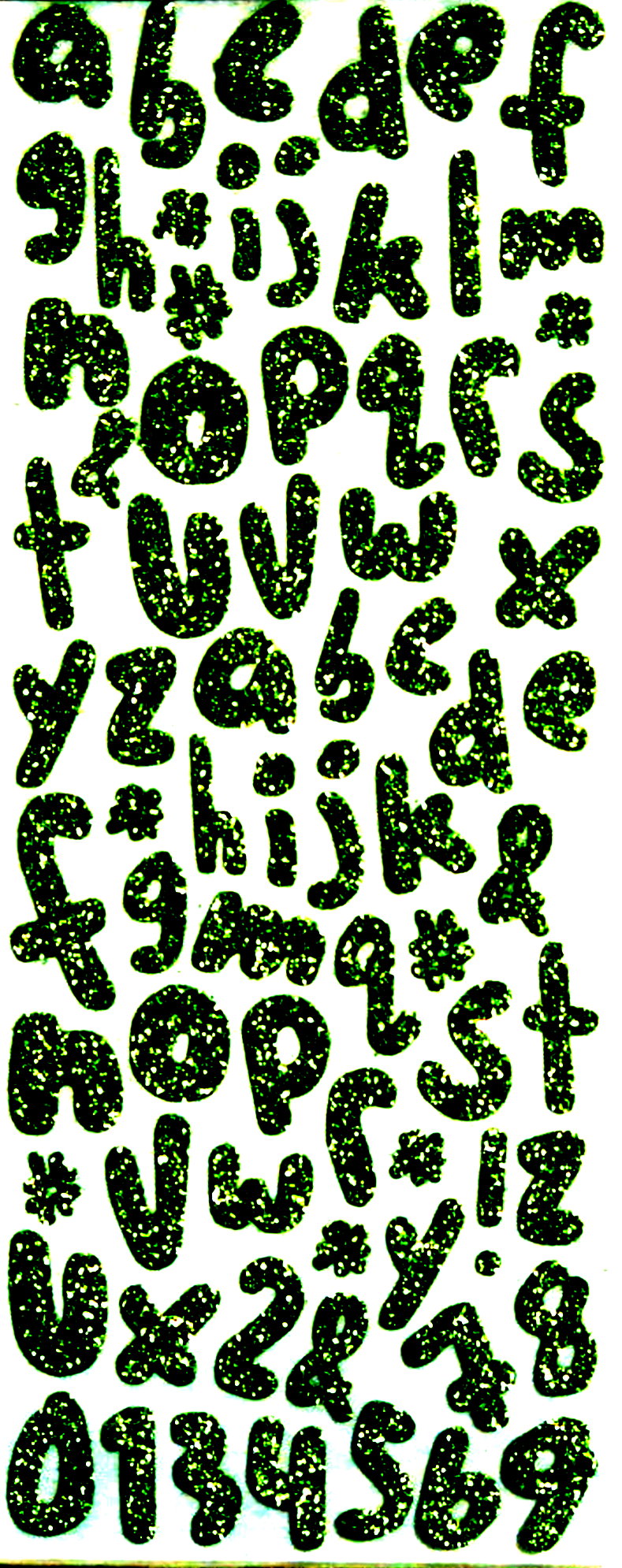 Green Grass Glitter Alphabet & Numbers Scrapbook Stickers Embellishments