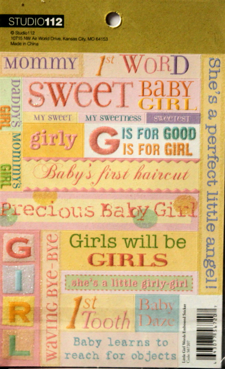 K & Company Studio 112 Little Girl Words Embossed Glittered Scrapbook Stickers